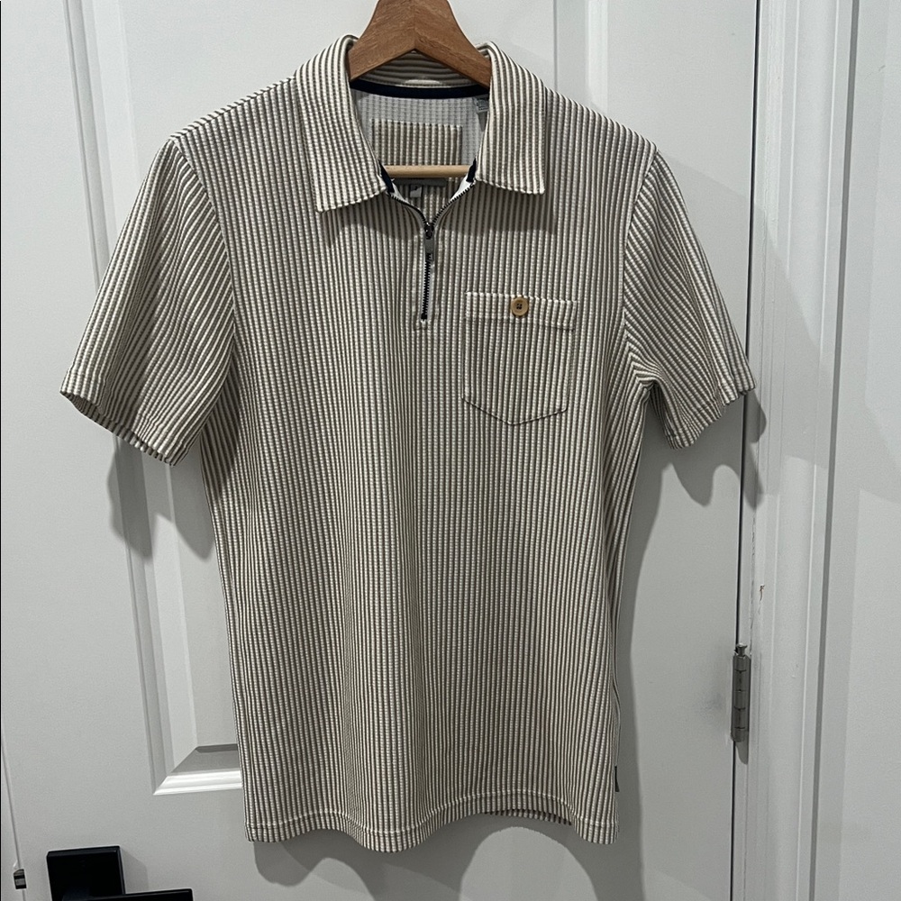 Ted Baker Beige and White Striped Zip Polo Size 2 or Small
